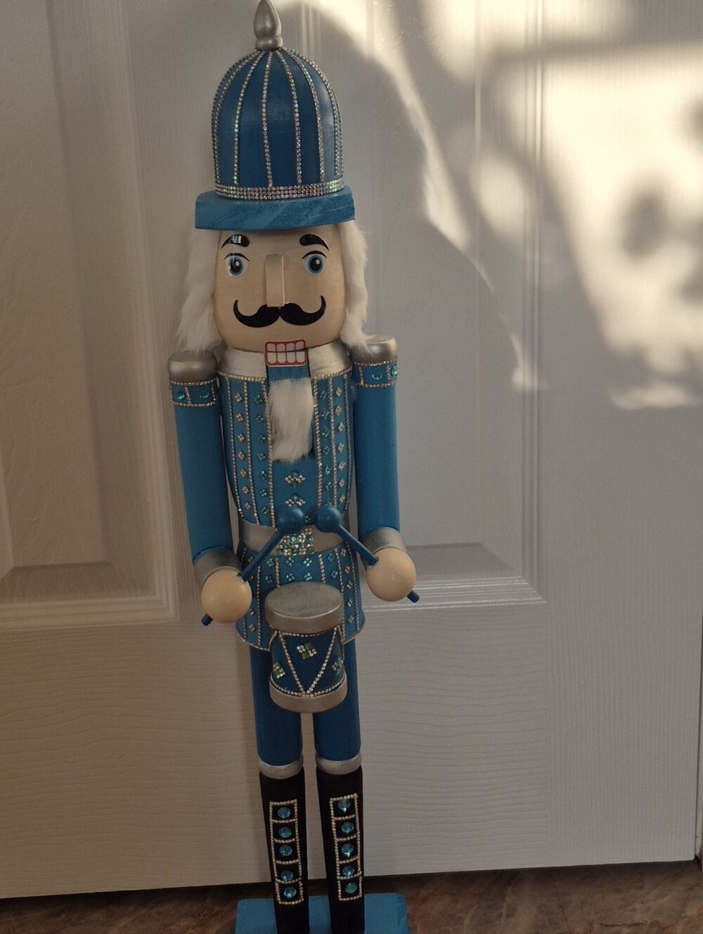 Teal Blue Drummer Nutcracker Figurine